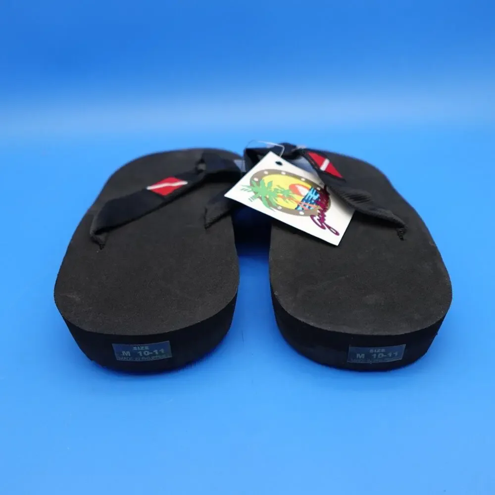Gurkee's Dive Flag Flip Flops Men's 10-11 Black Beach Pool Sandals New